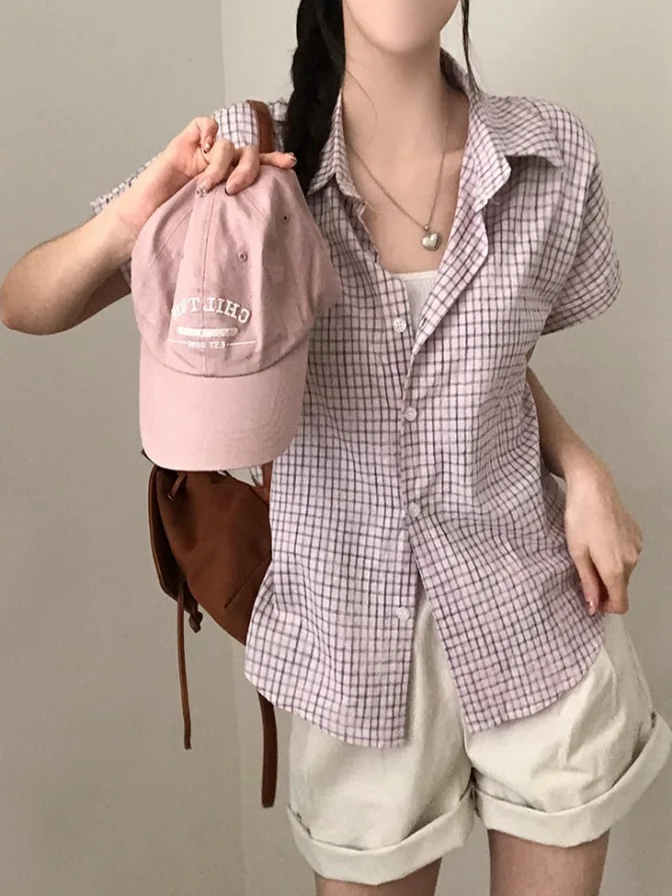 Fre Plaid Свободный крой ort Sve irt с откидным воротником с манжетами Винтажный шикарный универсальный женский корейский стиль для поездок на работу Wind irt
Fre Plaid Свободный крой ort Sve irt с откидным воротником с манжетами Винтажный шикарный универсальный женский корейский стиль для поездок на работу Wind irt