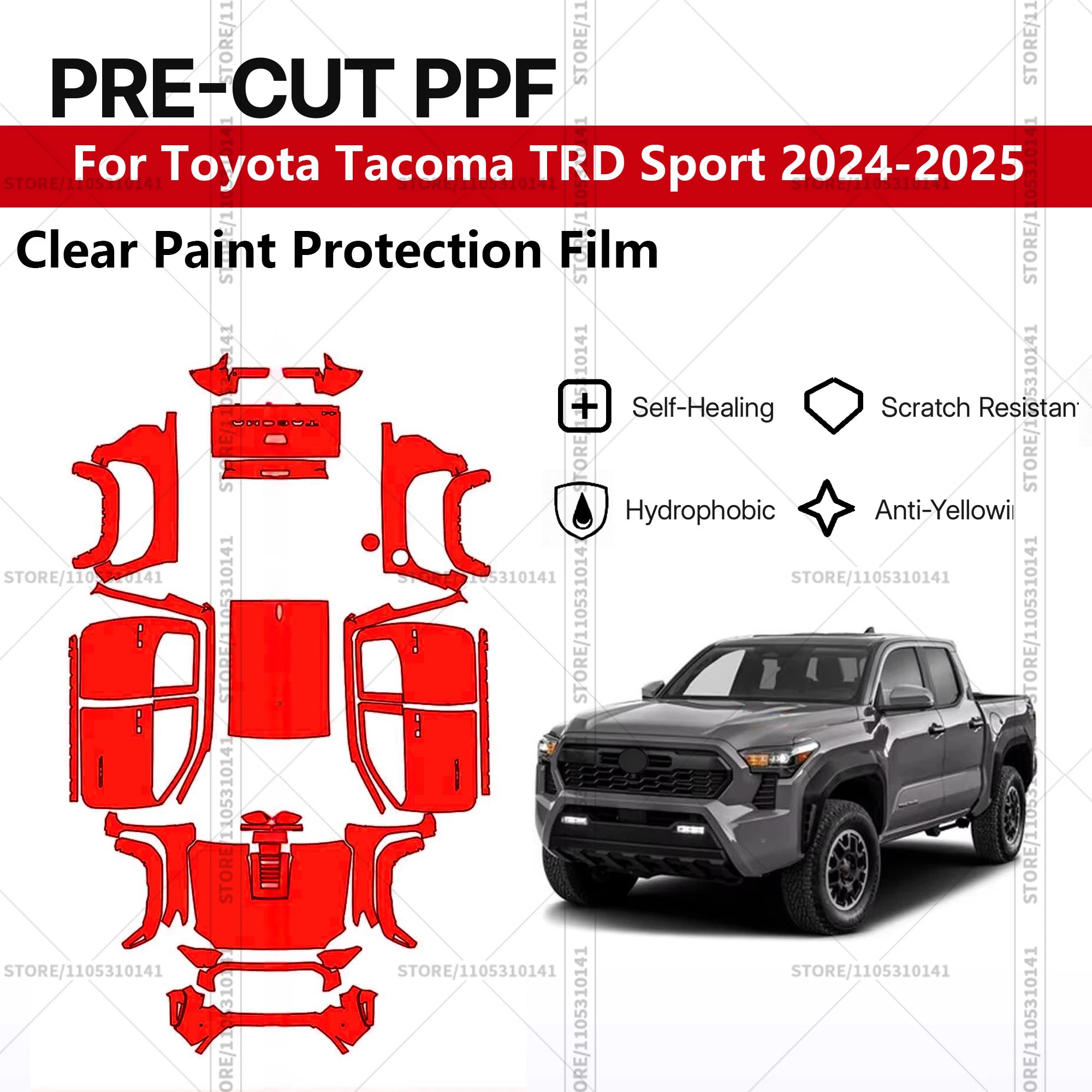 Предварительно нарезанная прозрачная защитная пленка PPF для автомобиля, полная защита кузова для Toyota Tacoma TRD Sport 2024-2025
Предварительно нарезанная прозрачная защитная пленка PPF для автомобиля, полная защита кузова для Toyota Tacoma TRD Sport 2024-2025