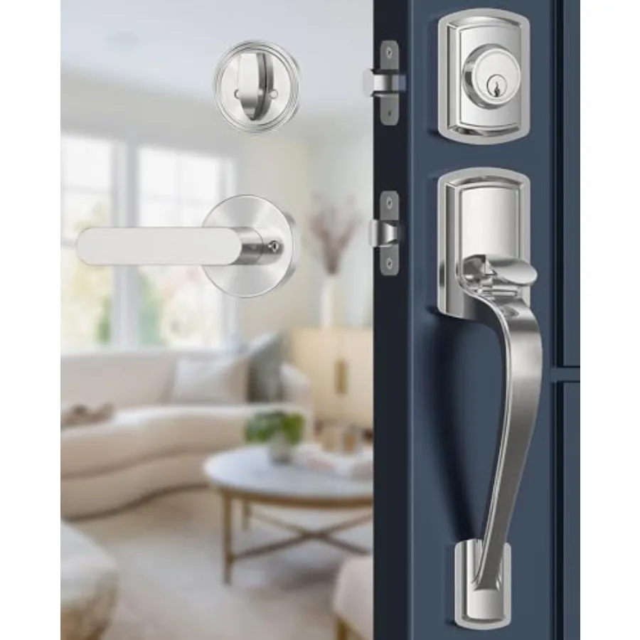 Front Door Handle and Deadbolt Set for Right and Left Handed, Front Door Lock Set with Single Cylinder Deadbolt, Entry Doors Lo
Front Door Handle and Deadbolt Set for Right and Left Handed, Front Door Lock Set with Single Cylinder Deadbolt, Entry Doors Lo