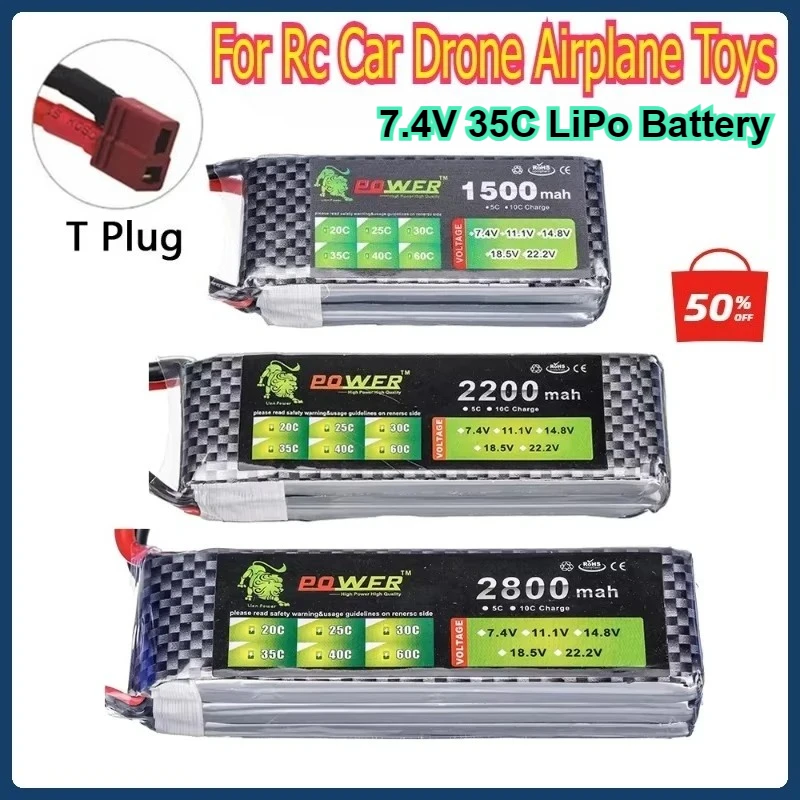 7.4V 1500mAh 1800mAh 2200mAh 2800mAh 35C LiPo Battery T Plug for Remote Control Car Drone Airplane 2S Battery for RC Toys
7.4V 1500mAh 1800mAh 2200mAh 2800mAh 35C LiPo Battery T Plug for Remote Control Car Drone Airplane 2S Battery for RC Toys