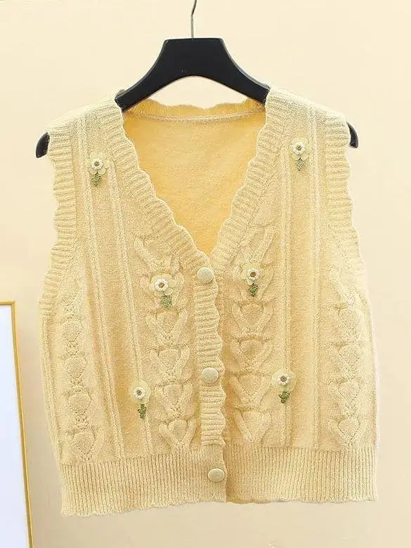 Spring Autumn Knitted Floral Embroidery Open Cardigan Vest Women's Loose Style No Sleeve Lace Trim Top Princess Sweet Style
Spring Autumn Knitted Floral Embroidery Open Cardigan Vest Women's Loose Style No Sleeve Lace Trim Top Princess Sweet Style