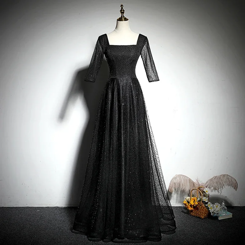Customized Evening Dress Black Sequins Square Collar A-Line Floor-Length Half Sleeves Plus size Woman Party Formal Gowns B1082
Customized Evening Dress Black Sequins Square Collar A-Line Floor-Length Half Sleeves Plus size Woman Party Formal Gowns B1082