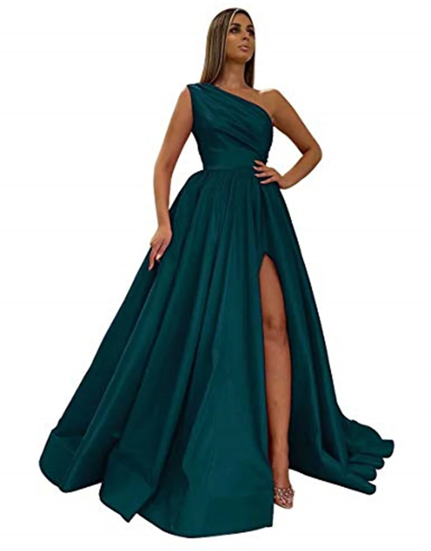 Fashion A Line One Shoulder Elastic Satin Evening Dresses Women High Front Slit Evening Gowns
Fashion A Line One Shoulder Elastic Satin Evening Dresses Women High Front Slit Evening Gowns