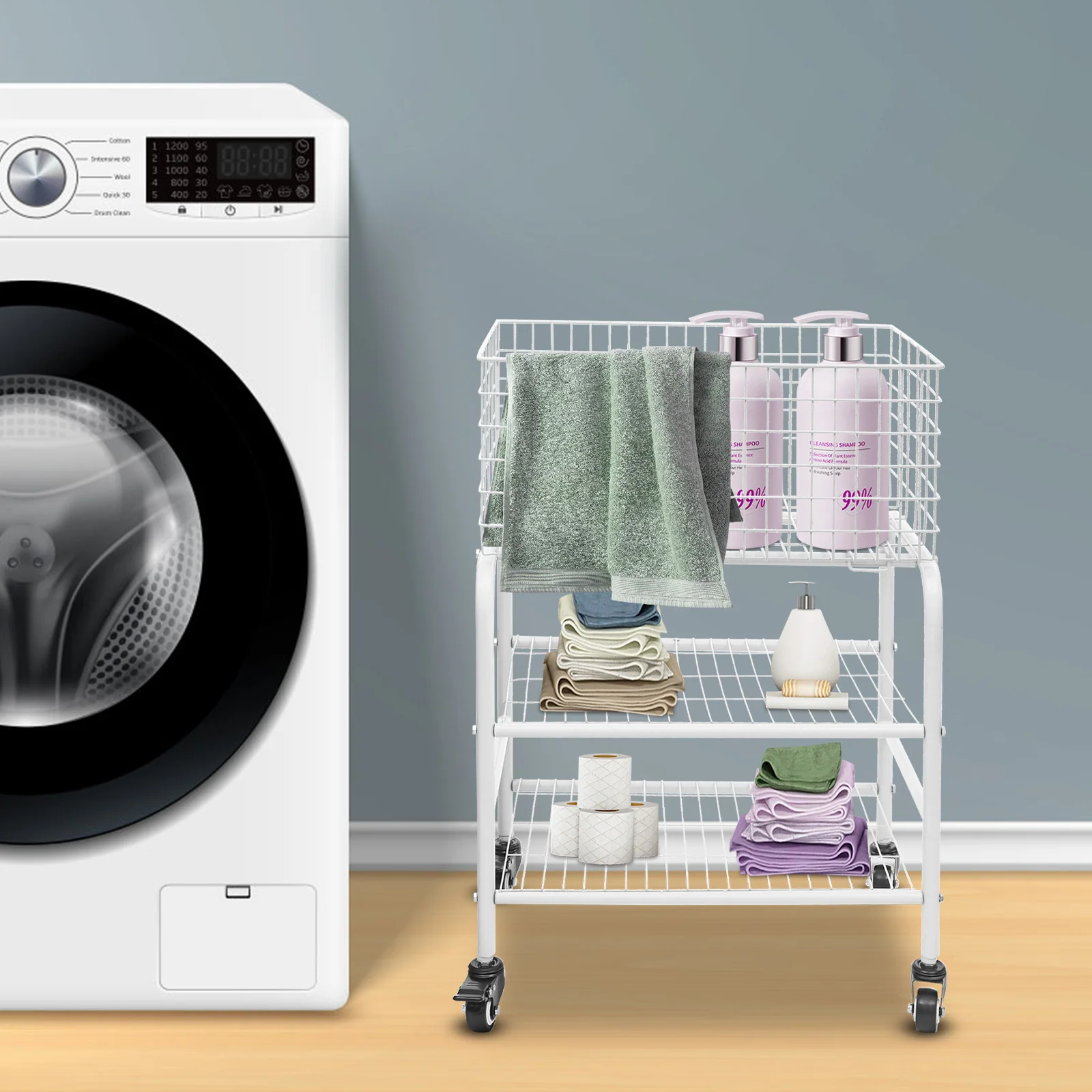 Белая углеродистая сталь 52 × 39 × 76 см Трехслойная мобильная тележка для хранения с тормозным колесом Корзина для белья Бытовая тележка для хранения
Белая углеродистая сталь 52 × 39 × 76 см Трехслойная мобильная тележка для хранения с тормозным колесом Корзина для белья Бытовая тележка для хранения