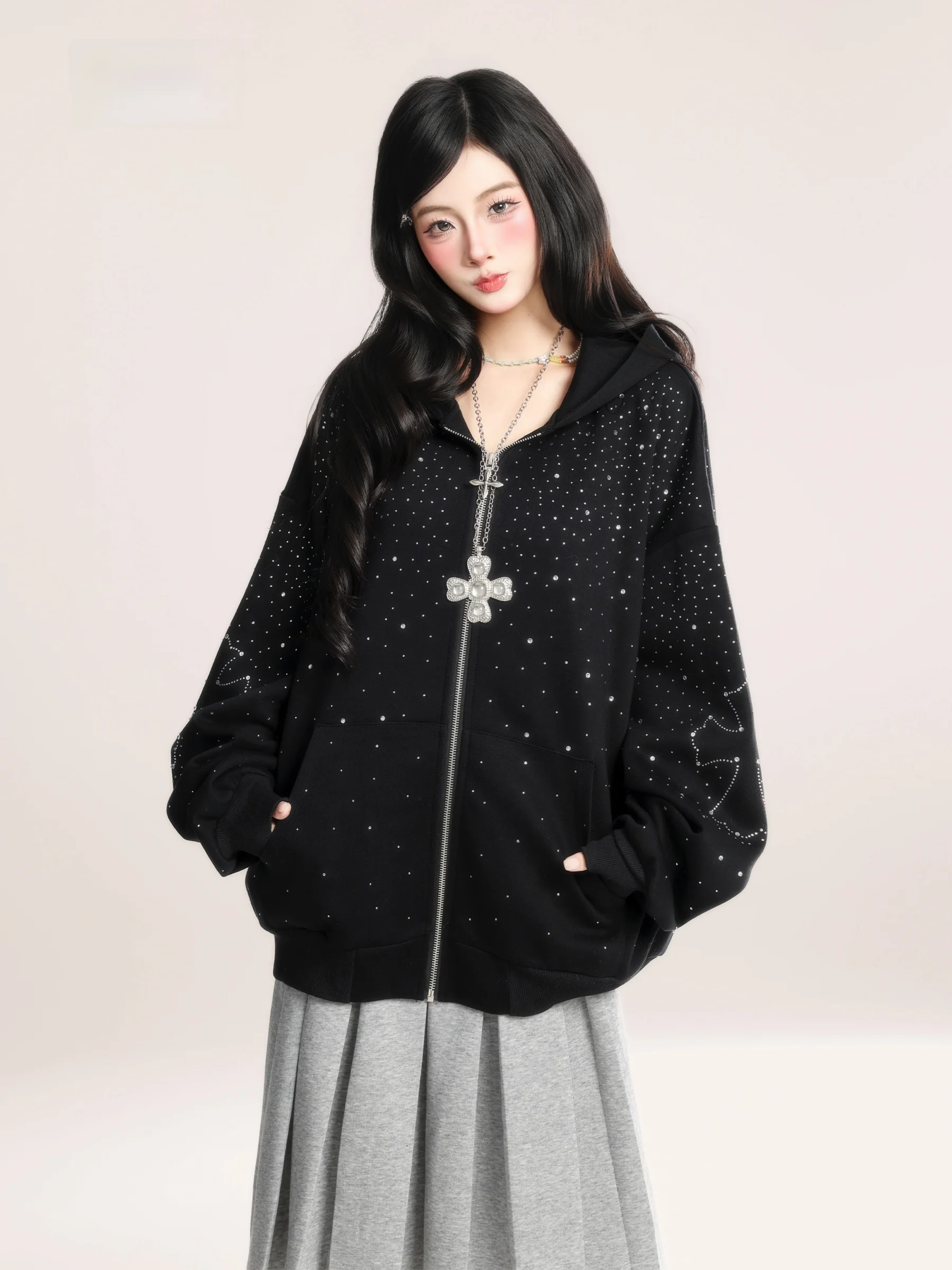 American Retro Glitter Sweatirt Hoodie Women's Loose Fit Zipper Jaet Spring New Sle Casual Comfortable Breathable
American Retro Glitter Sweatirt Hoodie Women's Loose Fit Zipper Jaet Spring New Sle Casual Comfortable Breathable