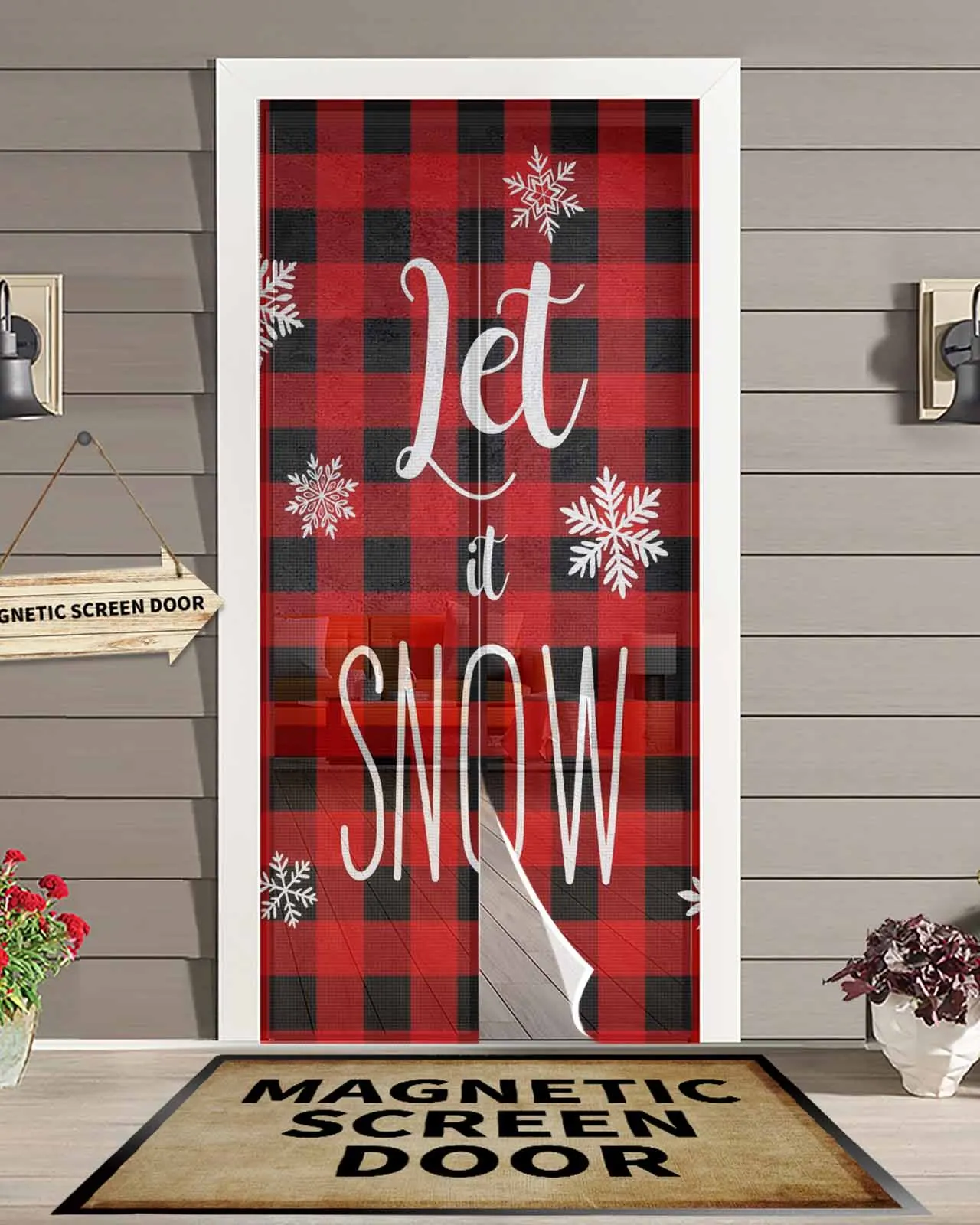 Vintage Let Snow Red Plaid Magnetic Door Curtain Living Room Bedroom Home Anti-mosquito Screen Door Curtain 
Vintage Let Snow Red Plaid Magnetic Door Curtain Living Room Bedroom Home Anti-mosquito Screen Door Curtain