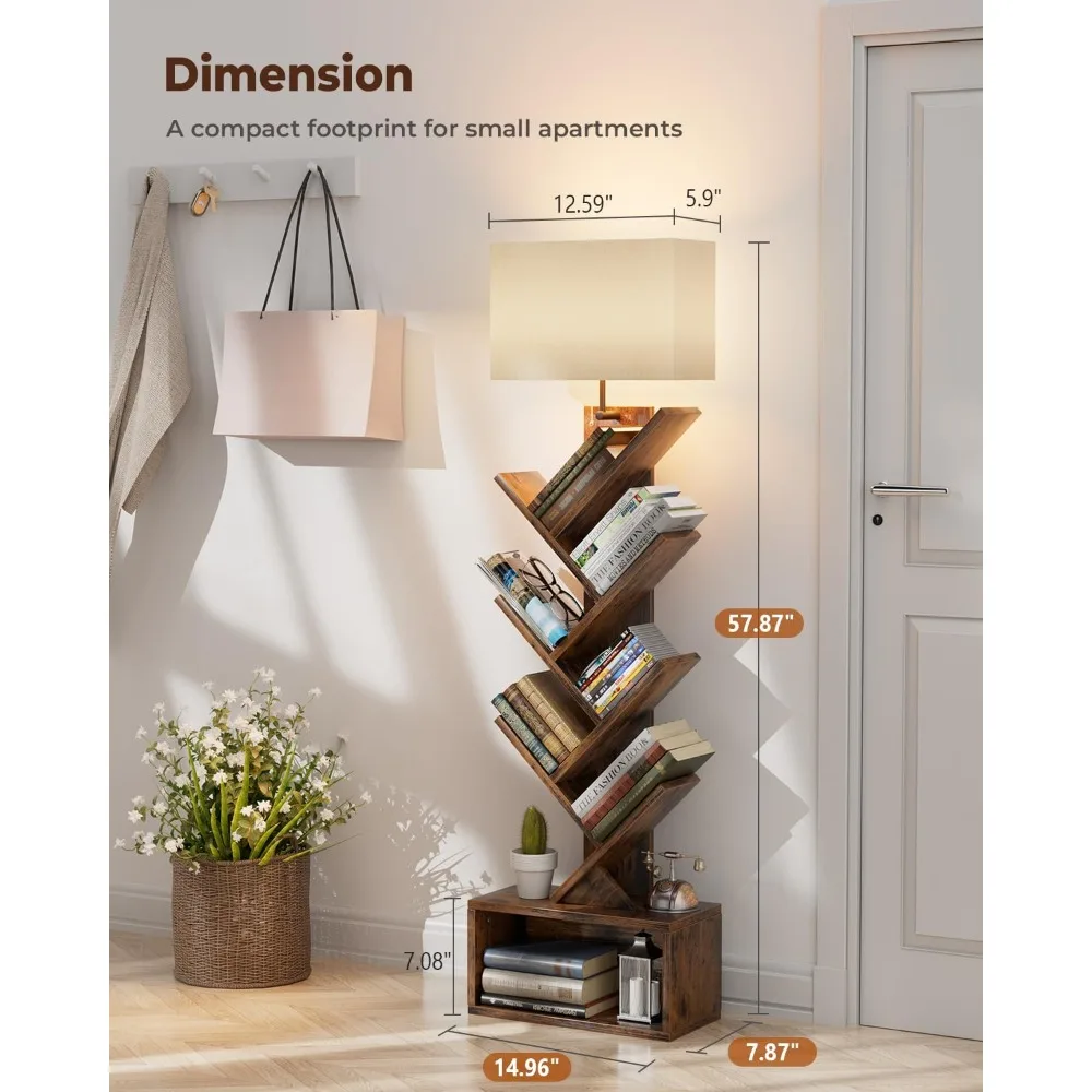 6 Tier Tree Bookshelf with Light, Narrow Bookcase Tower, Tall Floor Standing Book Organizer with Storage Cabinet for Living Room
6 Tier Tree Bookshelf with Light, Narrow Bookcase Tower, Tall Floor Standing Book Organizer with Storage Cabinet for Living Room