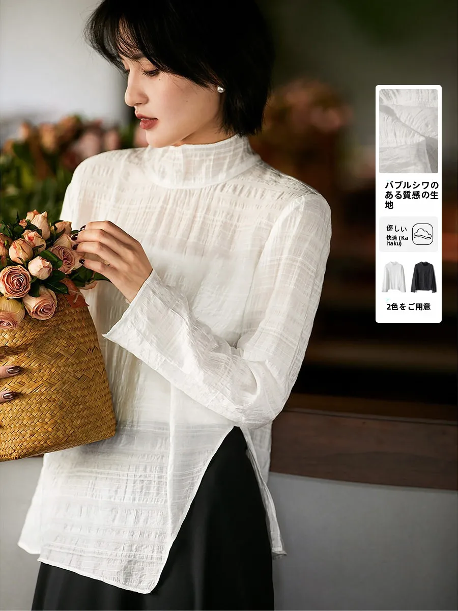 Elegant Black White Half High Neck Basic Shirt Versatile Layering Queen Straight Cut Long Sleeve Women's Commute Style Shirt
Elegant Black White Half High Neck Basic Shirt Versatile Layering Queen Straight Cut Long Sleeve Women's Commute Style Shirt