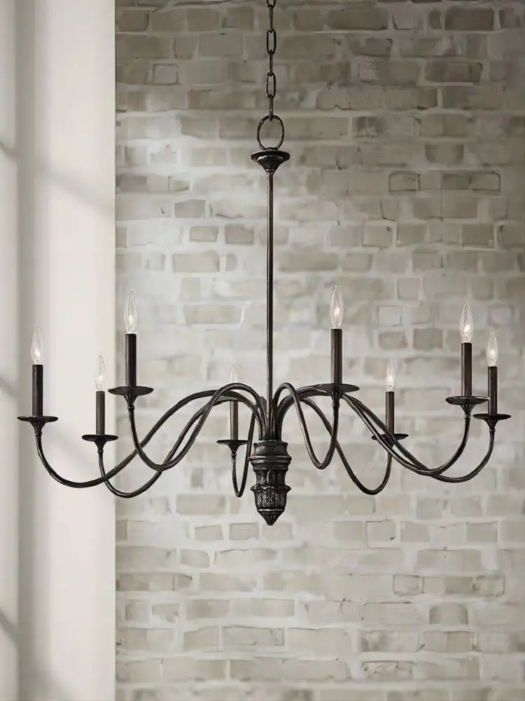 Retro American simple wrought iron chandelier black nostalgic dining room light living room light designer model room lamp
Retro American simple wrought iron chandelier black nostalgic dining room light living room light designer model room lamp