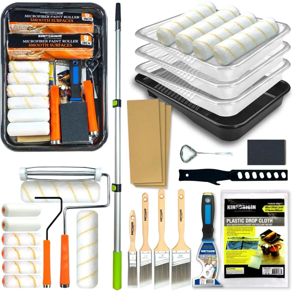 31 Piece Paint Roller Set with Extension Pole 4.75ft Tray Liners Brushes for Wall Painting
31 Piece Paint Roller Set with Extension Pole 4.75ft Tray Liners Brushes for Wall Painting