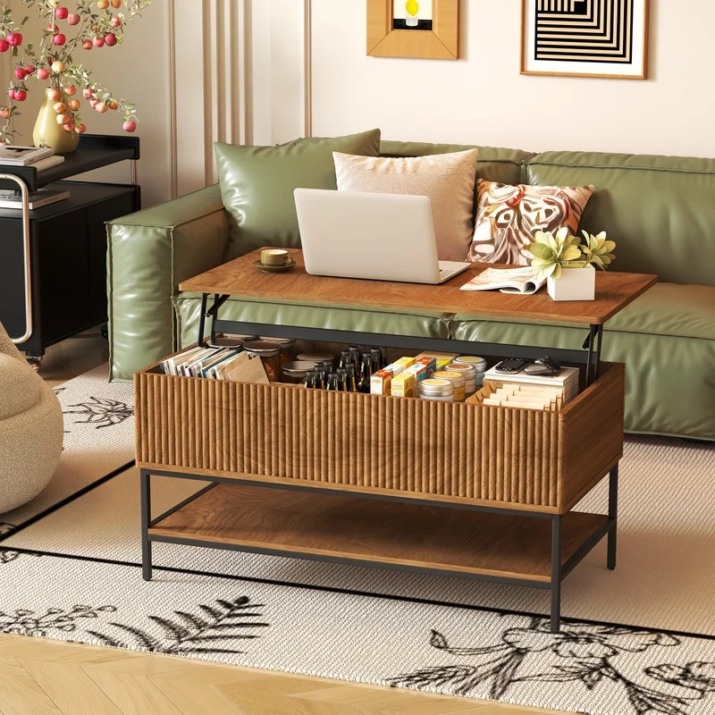 39.4-inch Farmhouse Coffee Table with Hidden Storage and Lower Shelf, Rustic Brown, Steel Legs, Easy Assembly for Living Room
39.4-inch Farmhouse Coffee Table with Hidden Storage and Lower Shelf, Rustic Brown, Steel Legs, Easy Assembly for Living Room