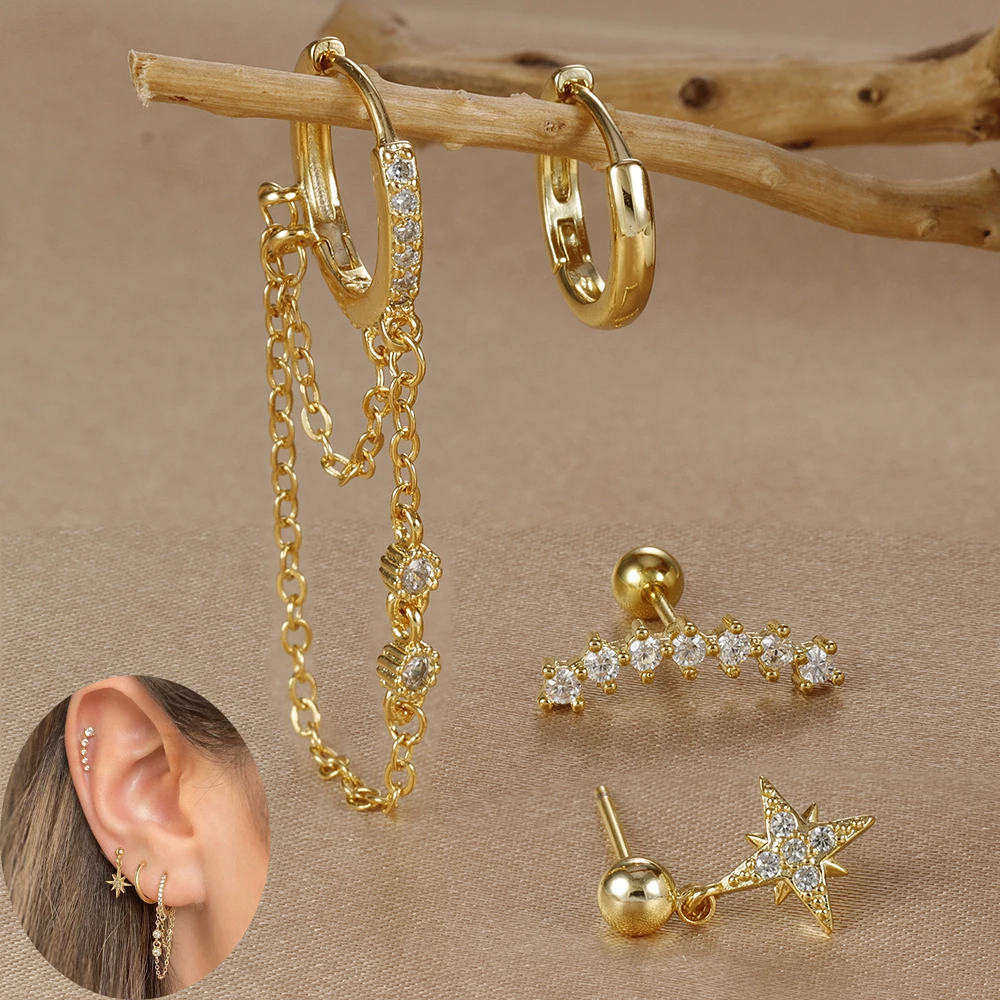 4PCS Fashion Stainless Steel Chain Star Hoop Earrings Set for Women Elegant Crystal Tassel Ear Piercing Earrings Wedding Jewelry
4PCS Fashion Stainless Steel Chain Star Hoop Earrings Set for Women Elegant Crystal Tassel Ear Piercing Earrings Wedding Jewelry