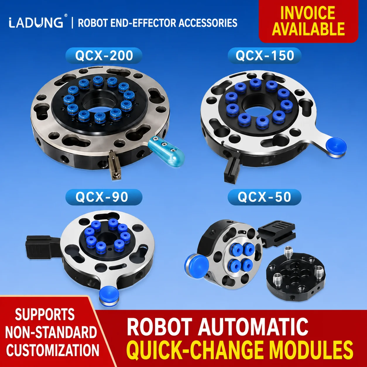 LADUNG Robot Quick Changer QC-50/QC-90 — Robot End-of-Arm Tooling (EOAT) Tool Changer QC-150/QC-200
LADUNG Robot Quick Changer QC-50/QC-90 — Robot End-of-Arm Tooling (EOAT) Tool Changer QC-150/QC-200