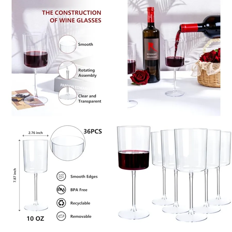 36 Pack Plastic Wine Glasses - 10 OZ Disposable Square Wine Glasses with Stem for Wedding Party Anniversary
36 Pack Plastic Wine Glasses - 10 OZ Disposable Square Wine Glasses with Stem for Wedding Party Anniversary