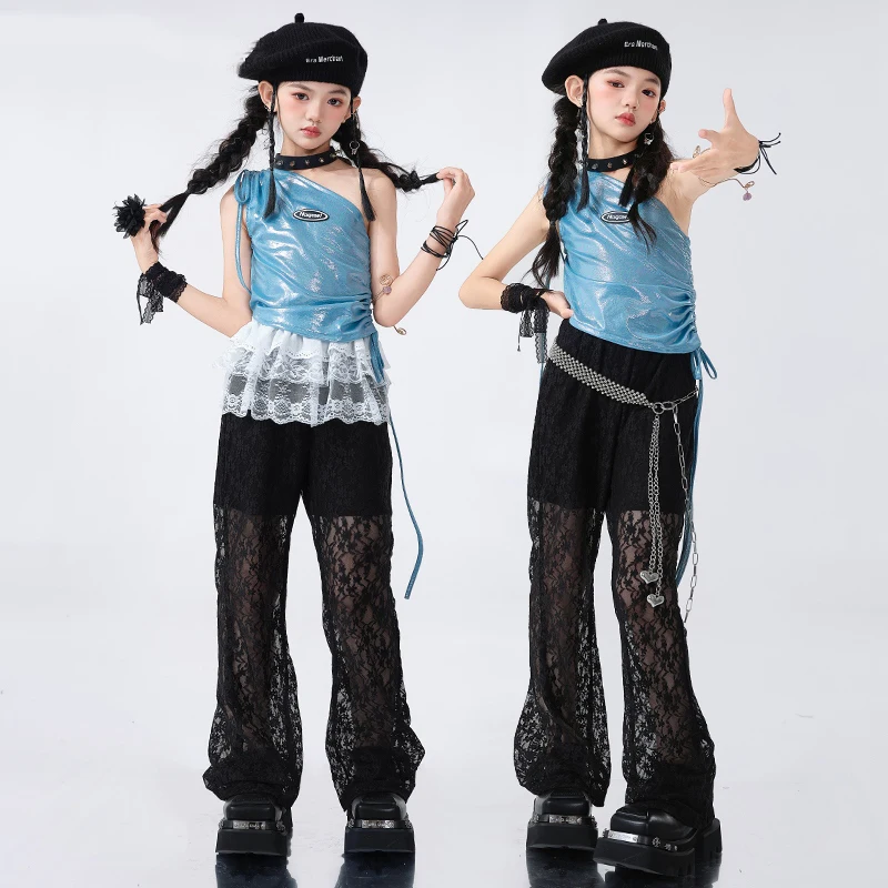 Kids Jazz Dance Clothing Girls Blue Navel Tops Lace Pants Kpop Hip Hop Dance Costume Street Wear Stage Performance Suit BL16212
Kids Jazz Dance Clothing Girls Blue Navel Tops Lace Pants Kpop Hip Hop Dance Costume Street Wear Stage Performance Suit BL16212