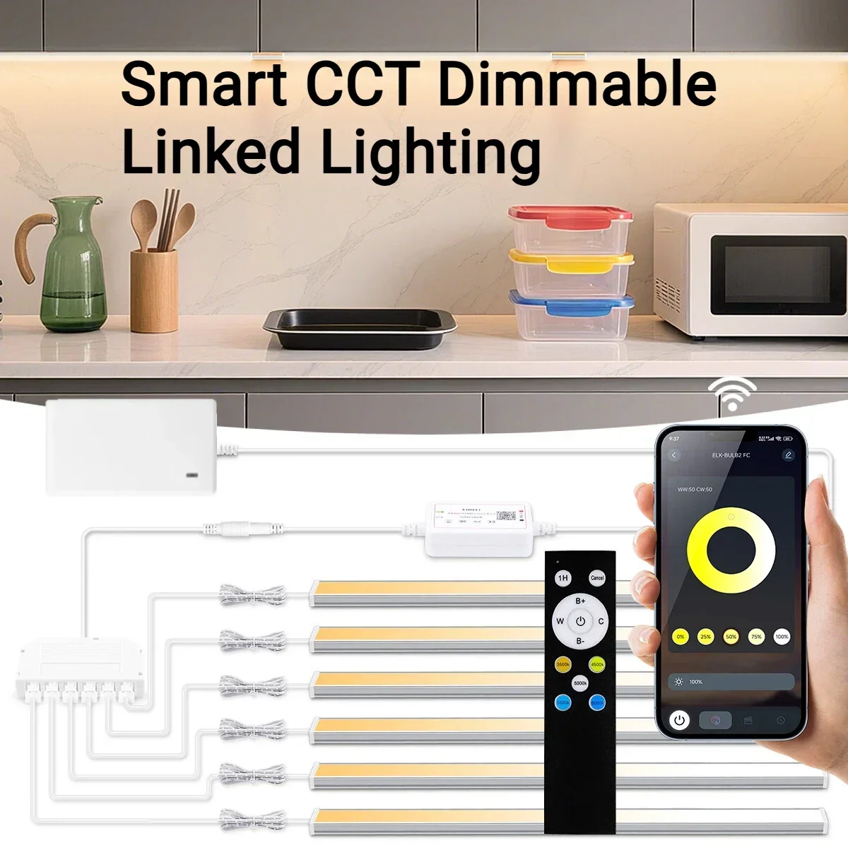 1-6PCS LED Under Cabinet Lights With Bluetooth App & Remote Control, 5 Color Temperatures Dimmable, 12V Plug-in Kit for Kitchen
1-6PCS LED Under Cabinet Lights With Bluetooth App & Remote Control, 5 Color Temperatures Dimmable, 12V Plug-in Kit for Kitchen