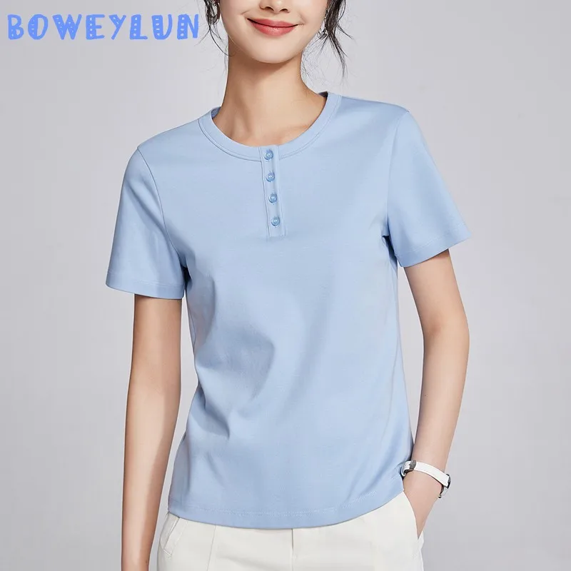 BOWEYLUNV 80S Mercerized Cotton Solid color T-shirt Women's New Summer Cool Feeling Half-open Neck Short-sleeved Tops For Female
BOWEYLUNV 80S Mercerized Cotton Solid color T-shirt Women's New Summer Cool Feeling Half-open Neck Short-sleeved Tops For Female