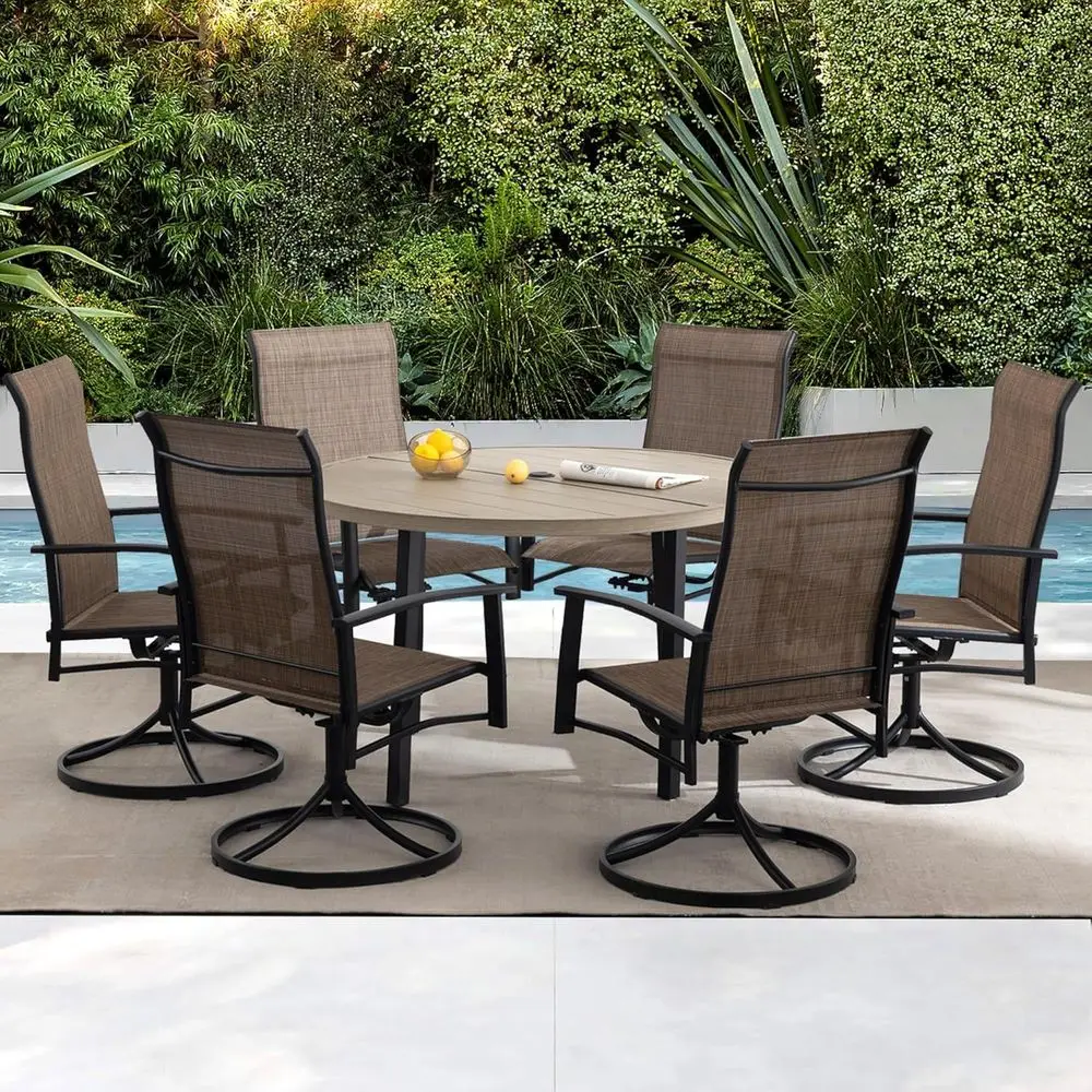 Outdoor 7-Piece Dining Set with Chairs or 6-Seat Oak Round Table with Swivel Chairs for Patio and Garden
Outdoor 7-Piece Dining Set with Chairs or 6-Seat Oak Round Table with Swivel Chairs for Patio and Garden