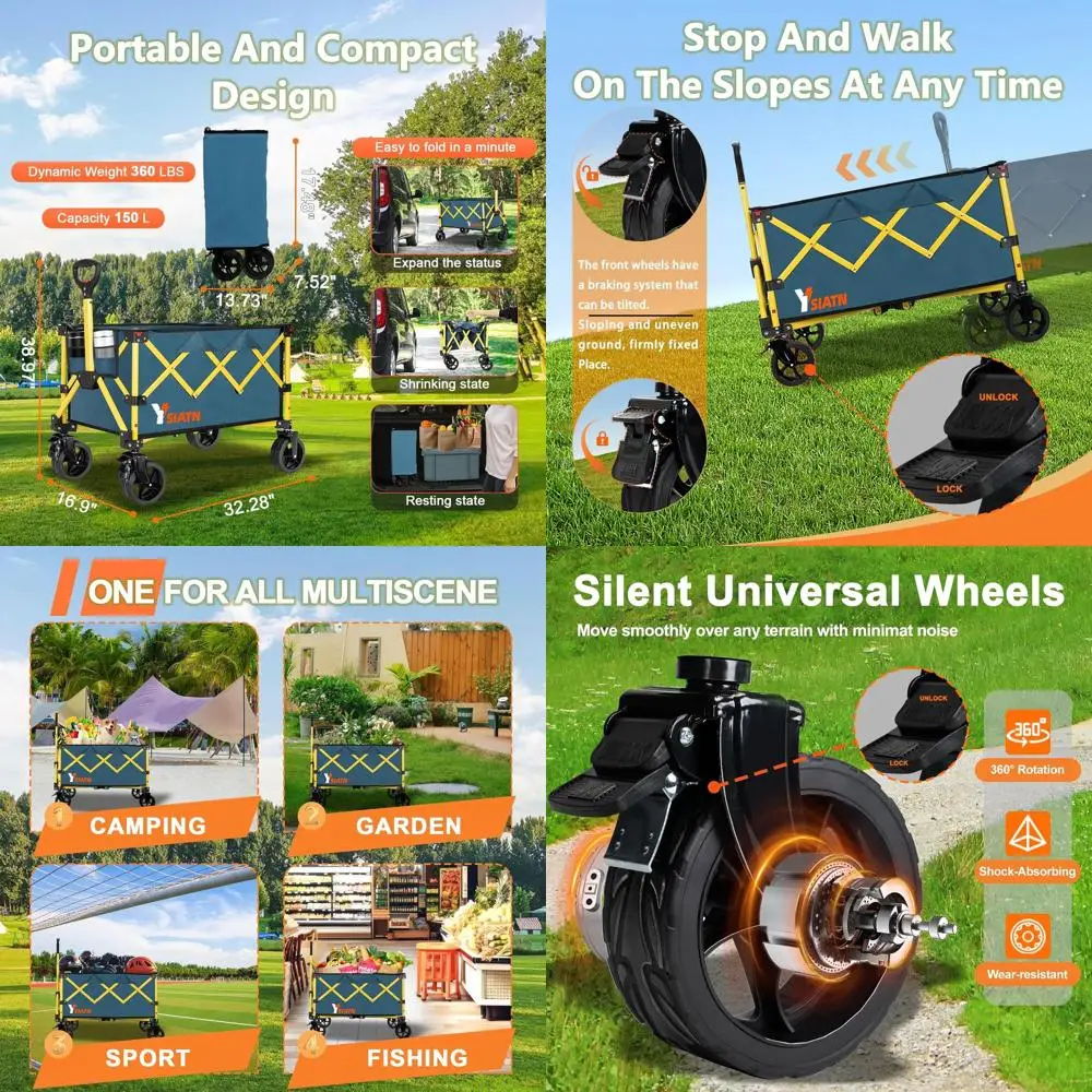 Folding Utility Wagon with All-Terrain Wheels, 110L Capacity, Green, Ideal for Grocery Shopping, Beach, Sports, Fishing, Camping
Folding Utility Wagon with All-Terrain Wheels, 110L Capacity, Green, Ideal for Grocery Shopping, Beach, Sports, Fishing, Camping