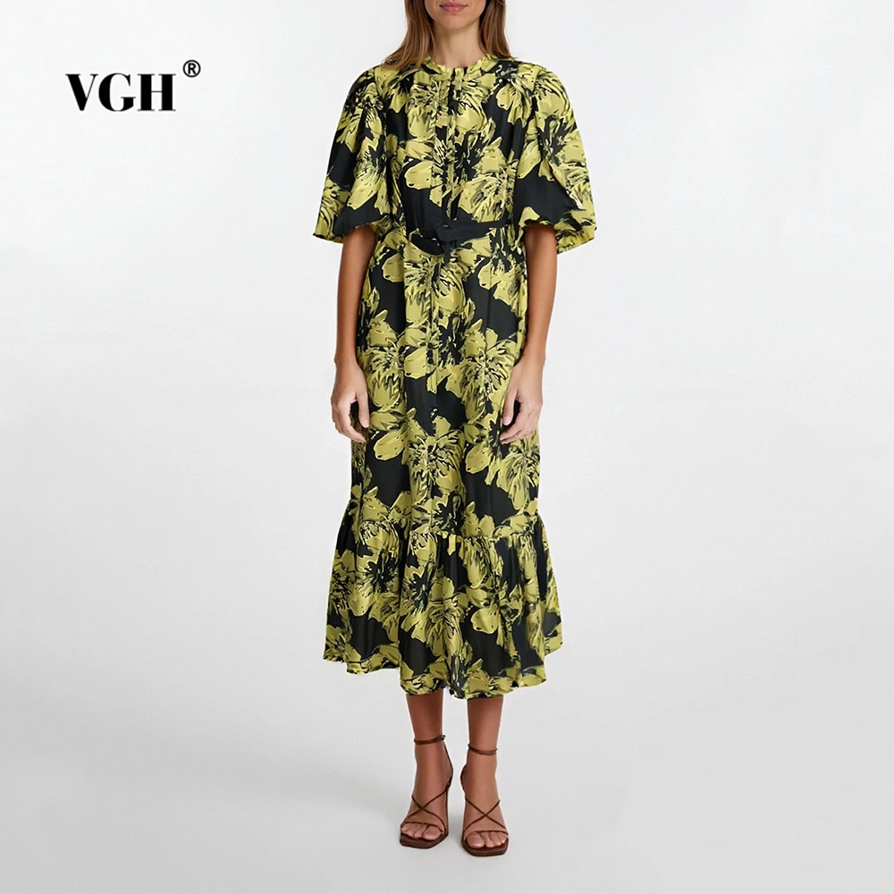 VGH Hit Color Printed Vintage Dresses for Women O Neck Puff Sleeve High Waist Elegant Temperament Folds Midi Length Dress Female
VGH Hit Color Printed Vintage Dresses for Women O Neck Puff Sleeve High Waist Elegant Temperament Folds Midi Length Dress Female