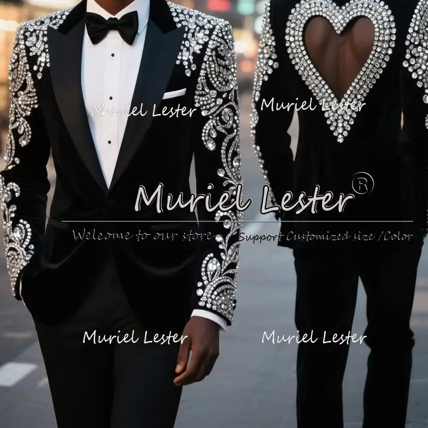 Glittering Diamond Beaded Suits Men 2 Pieces Sets Groom Wedding Tuxedos Customized Satin Lapel Party Blazers terno masculino
Glittering Diamond Beaded Suits Men 2 Pieces Sets Groom Wedding Tuxedos Customized Satin Lapel Party Blazers terno masculino