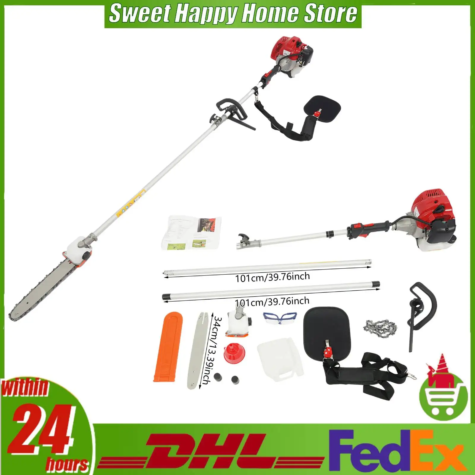 43cc Gas Telescopic Pole Saw, 1.25KW Long Reach Chain Saw 7.87-11.48ft, 12 Inch Manganese Steel Chain for Tree Branches Pruning
43cc Gas Telescopic Pole Saw, 1.25KW Long Reach Chain Saw 7.87-11.48ft, 12 Inch Manganese Steel Chain for Tree Branches Pruning