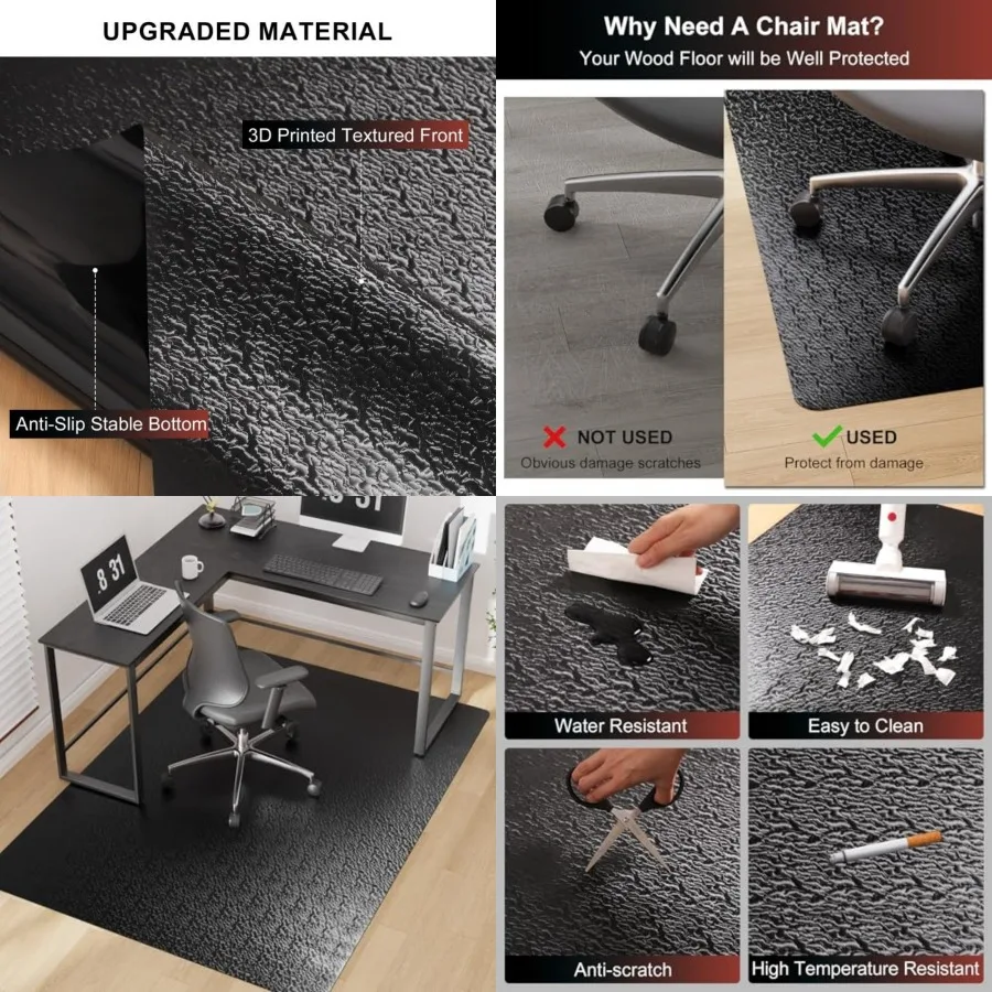 Office Chair Mat for Hardwood Floor, 60"x75" Large Black PVC Computer Desk Chair Mat with Unique Pattern for Gaming, Anti-Slip
Office Chair Mat for Hardwood Floor, 60"x75" Large Black PVC Computer Desk Chair Mat with Unique Pattern for Gaming, Anti-Slip