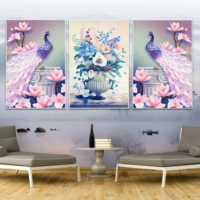 DIY full Diamond Embroidery,Round Diamond 5D European Peacock Triptych Living room decoration rhinestone beads Diamond painting
DIY full Diamond Embroidery,Round Diamond 5D European Peacock Triptych Living room decoration rhinestone beads Diamond painting