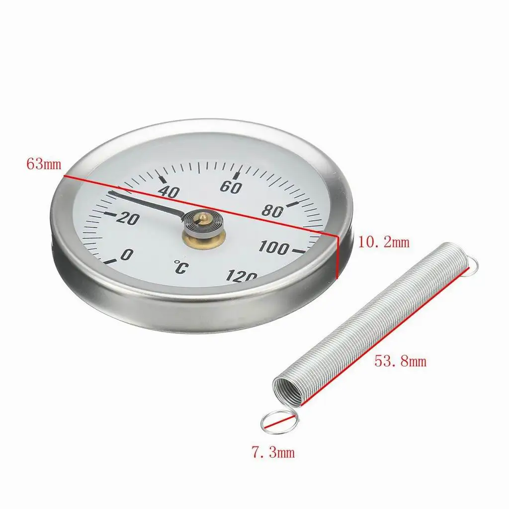 63mm Temperature Gauge with Spring Mounting Pipe Thermometer for Water and Oil Tank Monitoring
63mm Temperature Gauge with Spring Mounting Pipe Thermometer for Water and Oil Tank Monitoring