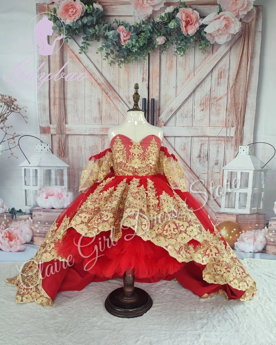 Red Flower Girl Dress For Wedding Gold Appliques Lace Tulle With Bow Princess Birthday Party First Communion Ball Gown
Red Flower Girl Dress For Wedding Gold Appliques Lace Tulle With Bow Princess Birthday Party First Communion Ball Gown