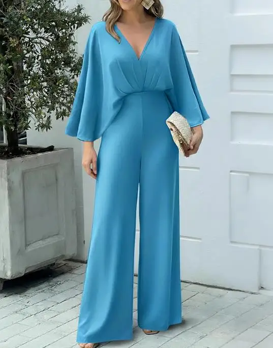 Summer Women's Elegant Plunge V Neck Ruched Batwing Sleeve Jumpsuit Temperament Commuting Female Fashion Casual Wide Leg Romper
Summer Women's Elegant Plunge V Neck Ruched Batwing Sleeve Jumpsuit Temperament Commuting Female Fashion Casual Wide Leg Romper