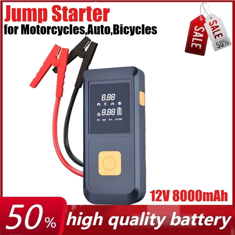 12V 8000mAh Car Jump Starter Air Compressor Electric Tire Inflator Pump with LED Light Rechargeable Battery for Motorcycles,Auto
12V 8000mAh Car Jump Starter Air Compressor Electric Tire Inflator Pump with LED Light Rechargeable Battery for Motorcycles,Auto