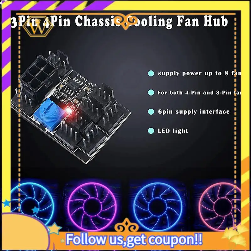 Latest-10X 3-Pin 4-Pin Fan Adapter PWM PC Case Cooling Fan Hub 8-Way Splitter 12V Speed Controller With 6-Pin Power Port
Latest-10X 3-Pin 4-Pin Fan Adapter PWM PC Case Cooling Fan Hub 8-Way Splitter 12V Speed Controller With 6-Pin Power Port