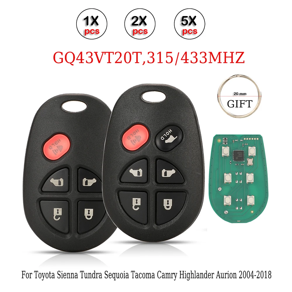 jingyuqin 315/433MHz GQ43VT20T Remote Car Key Fob For Toyota Sienna Tundra Sequoia Tacoma Camry Highlander Aurion 2004-2018
jingyuqin 315/433MHz GQ43VT20T Remote Car Key Fob For Toyota Sienna Tundra Sequoia Tacoma Camry Highlander Aurion 2004-2018