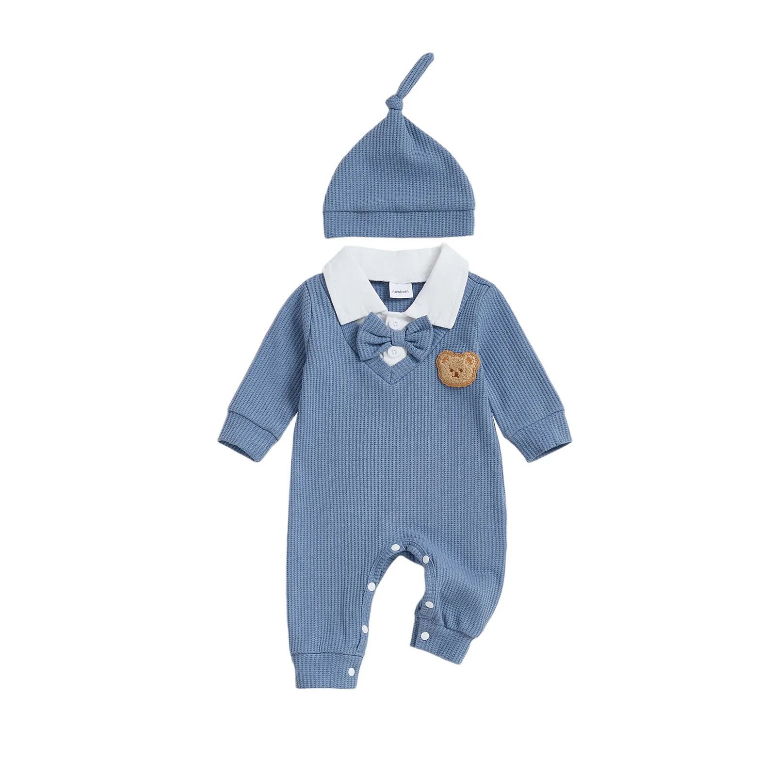 Baby Boys Jumpsuit Set Long Sleeve Turn-down Collar Bear Patchwork Romper with Hat
Baby Boys Jumpsuit Set Long Sleeve Turn-down Collar Bear Patchwork Romper with Hat
