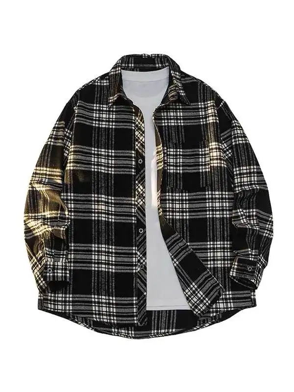 Retro American Plaid Long Sve irt Men's Spring Autumn Loose Korean Sle Workwear irt Jaet Trendy Polyester Fiber
Retro American Plaid Long Sve irt Men's Spring Autumn Loose Korean Sle Workwear irt Jaet Trendy Polyester Fiber