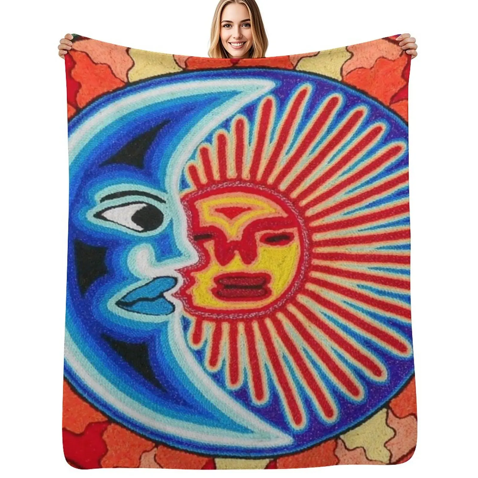 Mexican Sun Crescent Moon Colorful Huichol | Mexican Blanket Design | Large Cozy King Size | Vintage Folk Art - Throw Blanket
Mexican Sun Crescent Moon Colorful Huichol | Mexican Blanket Design | Large Cozy King Size | Vintage Folk Art - Throw Blanket