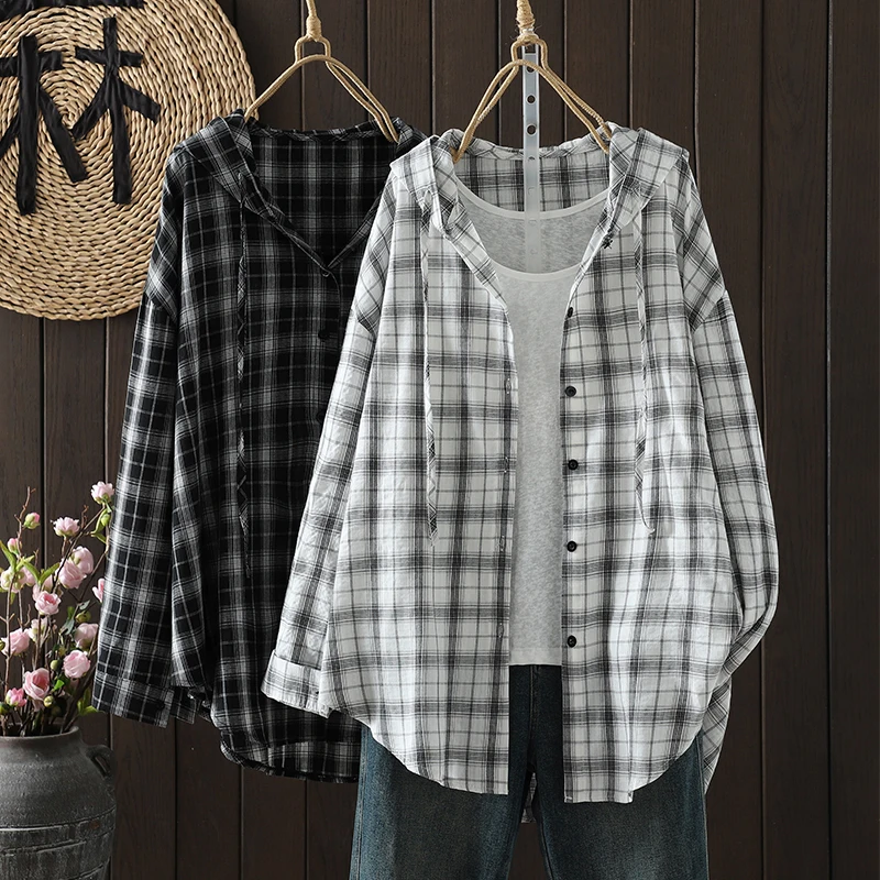 SuperAen Oversize 2026 Spring New Women's Loose Long-sleeved Casual Shirts Simple Vintage Single-breasted Hooded Shirts
SuperAen Oversize 2026 Spring New Women's Loose Long-sleeved Casual Shirts Simple Vintage Single-breasted Hooded Shirts