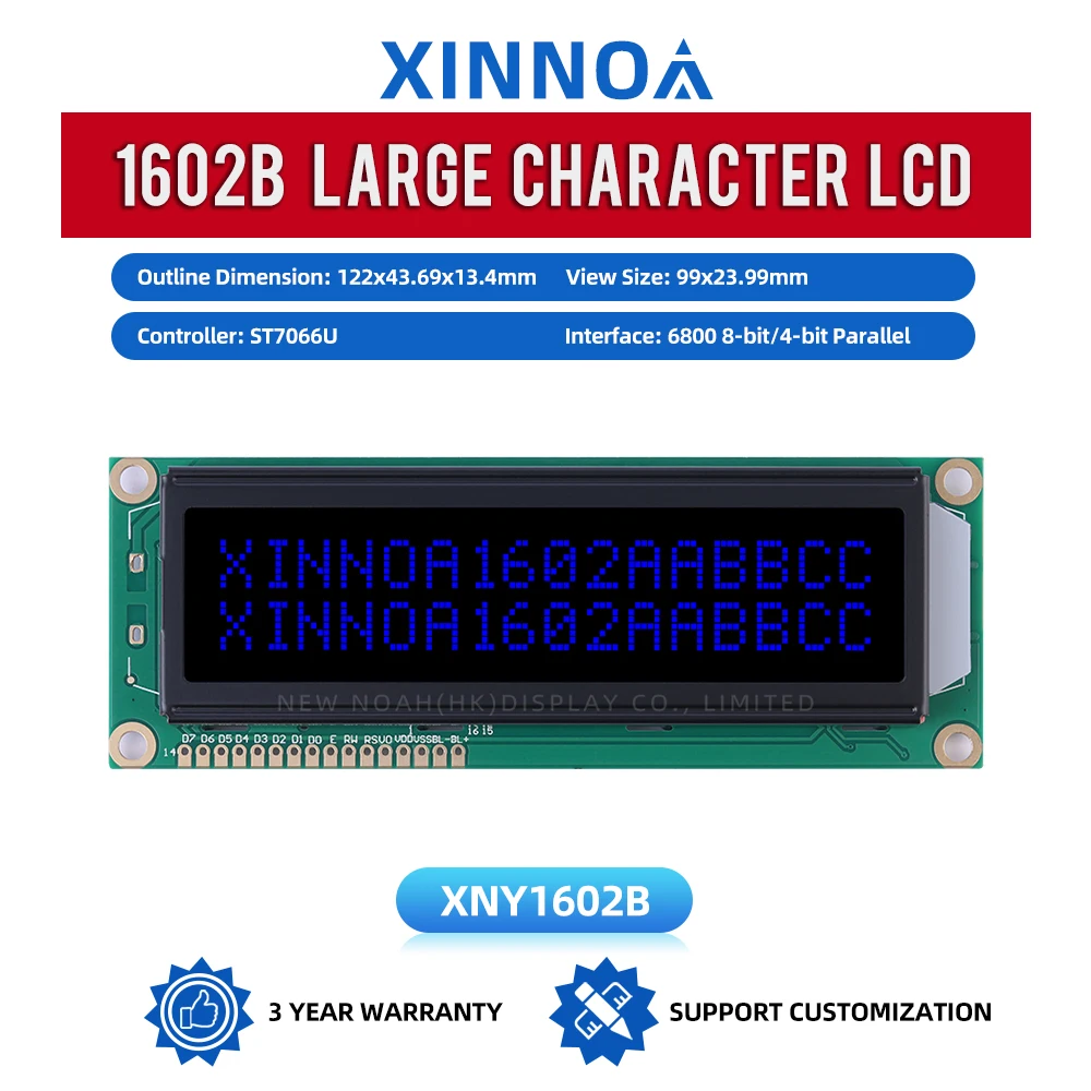 BTN black film Blue 1602B 16X2 Dot Matrix Character 2*16 LCD 122*44MM Controller ST7066U Large Character Dot Matrix Screen
BTN black film Blue 1602B 16X2 Dot Matrix Character 2*16 LCD 122*44MM Controller ST7066U Large Character Dot Matrix Screen