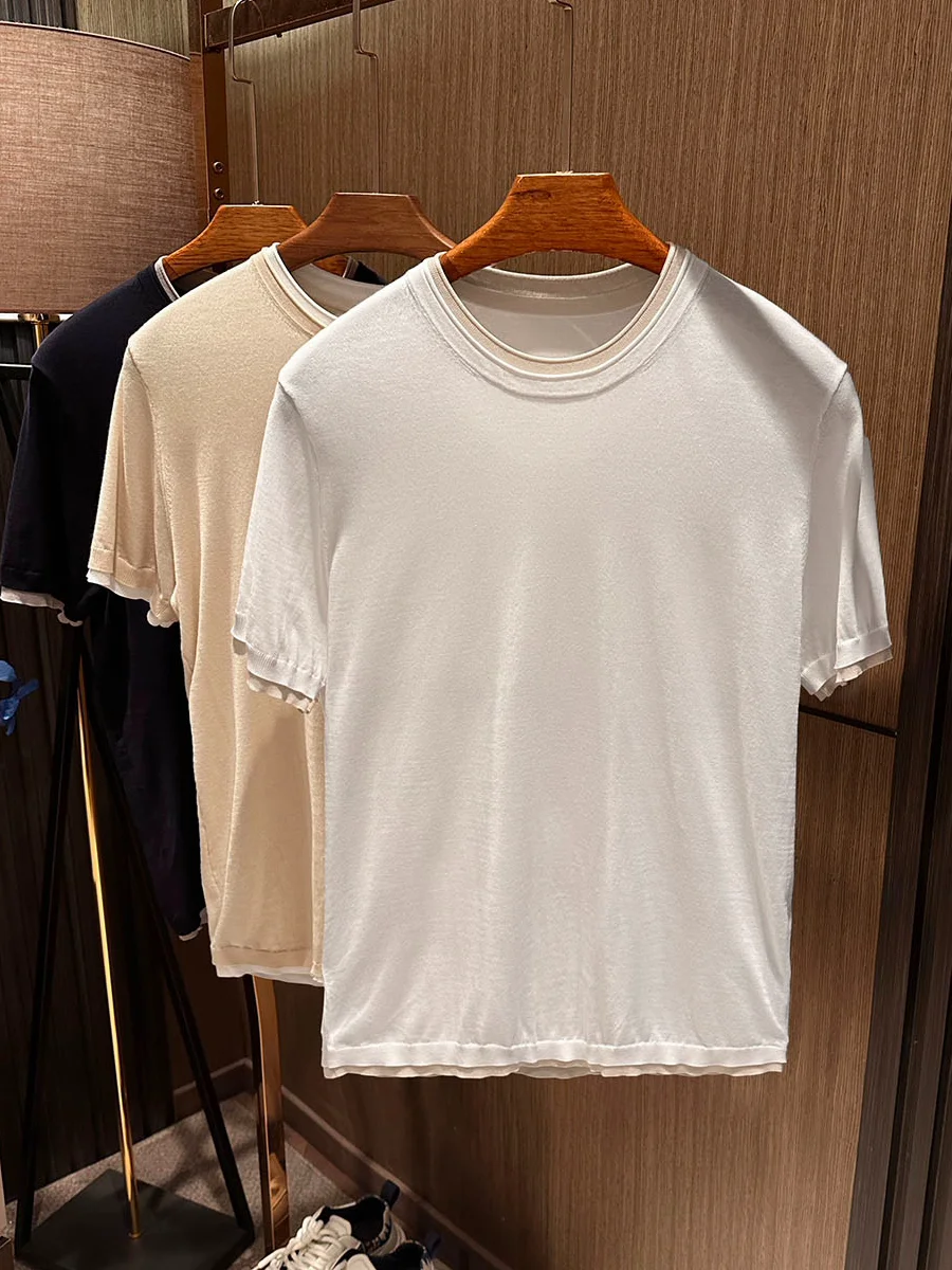 Comfortable round Neck Knitted Short Sleeve T-Shirt Men's High Quality Fake Two-Piece Summer Fashionable Lenzing Fabric T-Shirt
Comfortable round Neck Knitted Short Sleeve T-Shirt Men's High Quality Fake Two-Piece Summer Fashionable Lenzing Fabric T-Shirt