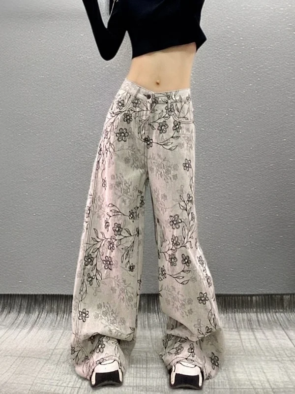 Spring High Waist Draped Straight Leg Wide Leg Pants Women's Casual Fashion Denim Skinnies Floral Embroidery Loose Fit Jeans
Spring High Waist Draped Straight Leg Wide Leg Pants Women's Casual Fashion Denim Skinnies Floral Embroidery Loose Fit Jeans