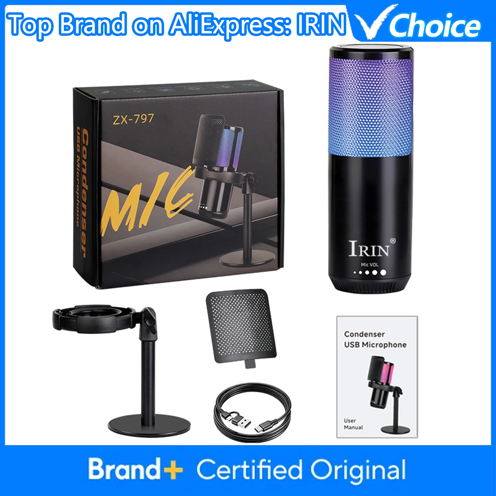 IRIN ZX-779 Condenser Microphone Professional Streaming Microphone Smart Noise Reduction for Gaming Streaming Podcast Recording
IRIN ZX-779 Condenser Microphone Professional Streaming Microphone Smart Noise Reduction for Gaming Streaming Podcast Recording