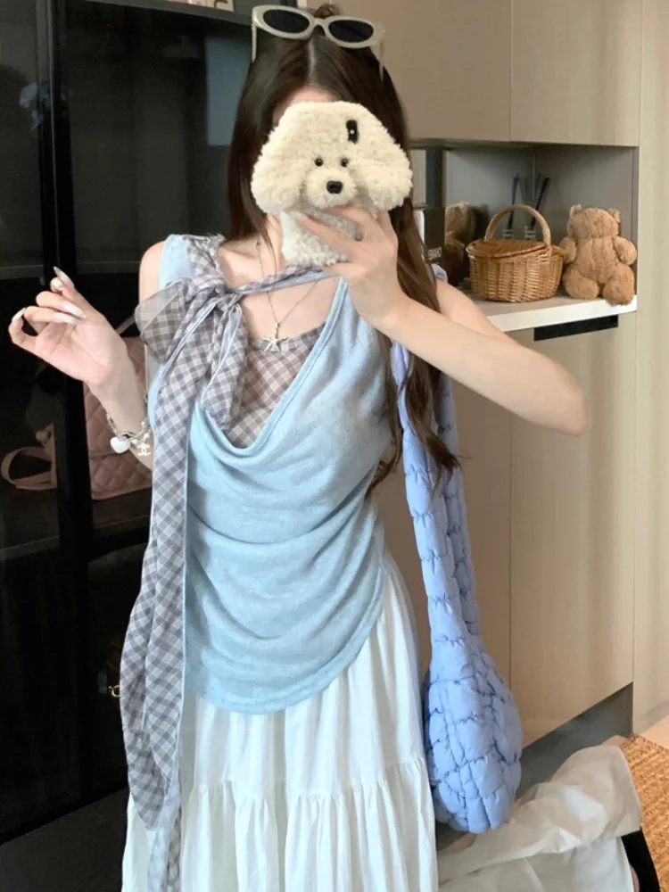 Off-Shoulder Plaid Crop Top Women's Sleeveless Vest Design Korean Style Commute Fashion plus Size Inner Wear Summer 2025
Off-Shoulder Plaid Crop Top Women's Sleeveless Vest Design Korean Style Commute Fashion plus Size Inner Wear Summer 2025