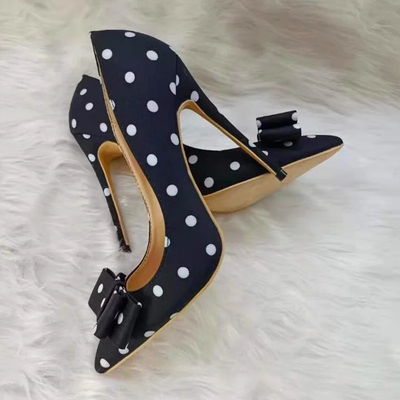 Polka Dot High Heel Pumps Black And White Stretch Pointed Toe Shallow Women Shoes Bow Knot Lady Outside Footwear
Polka Dot High Heel Pumps Black And White Stretch Pointed Toe Shallow Women Shoes Bow Knot Lady Outside Footwear