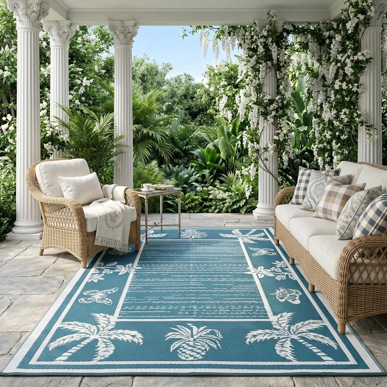 8x10 Waterproof Outdoor Rug Reversible Plastic Straw Patio Mat Tropical Leaf Blue/White
8x10 Waterproof Outdoor Rug Reversible Plastic Straw Patio Mat Tropical Leaf Blue/White