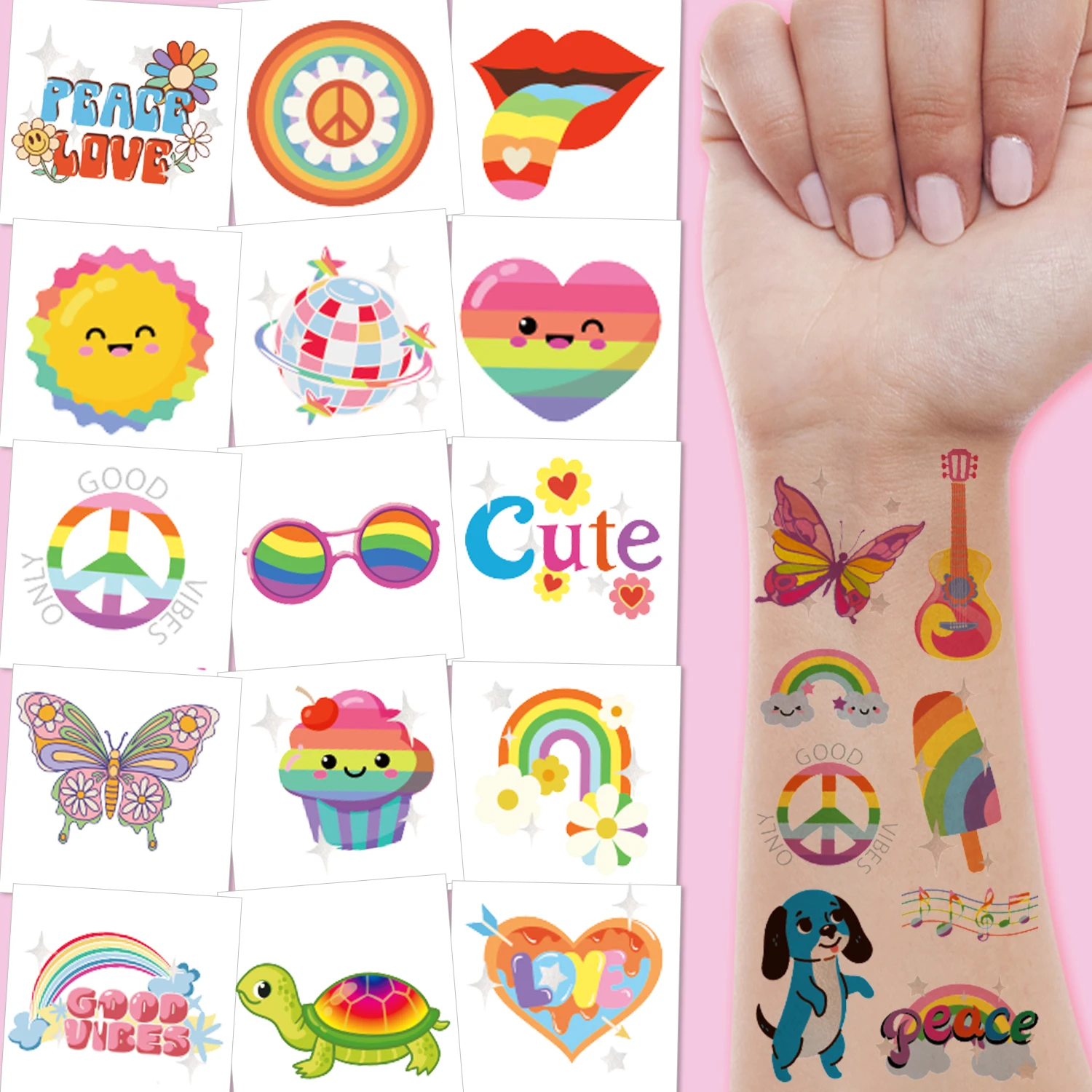 Временные татуировки «Мирная любовь» в стиле хиппи — красочные наклейки для лица для мужчин и женщин, идеально подходят для вечеринок, фестивалей и торжеств,
Временные татуировки «Мирная любовь» в стиле хиппи — красочные наклейки для лица для мужчин и женщин, идеально подходят для вечеринок, фестивалей и торжеств,