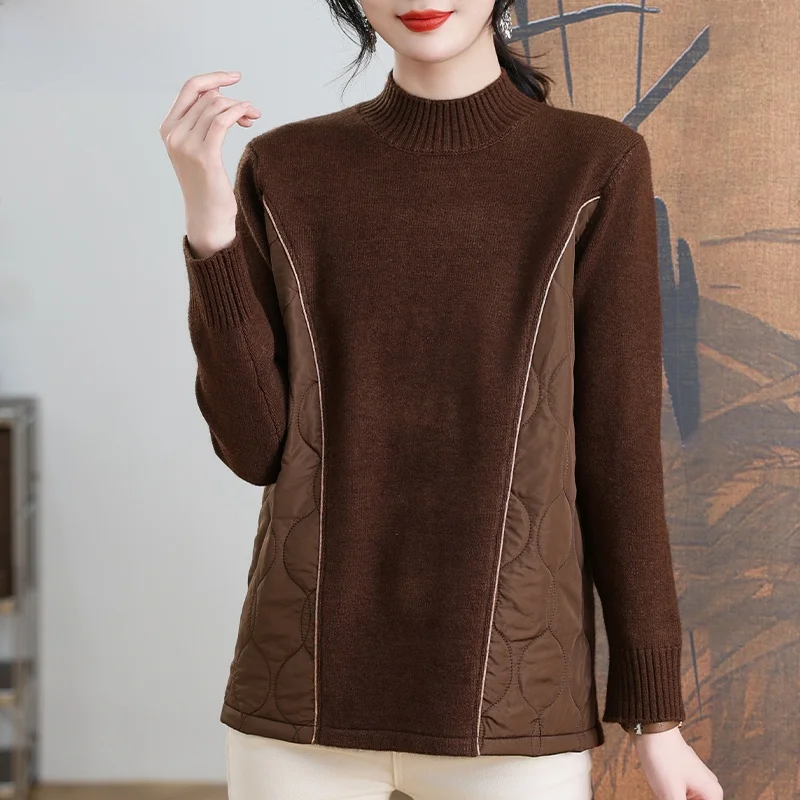 Утепленный свитер с высоким воротником для мам, зимняя одежда, женский модный свободный вязаный топ на хлопковой подкладке для женщин среднего и старшего возраста
Утепленный свитер с высоким воротником для мам, зимняя одежда, женский модный свободный вязаный топ на хлопковой подкладке для женщин среднего и старшего возраста
