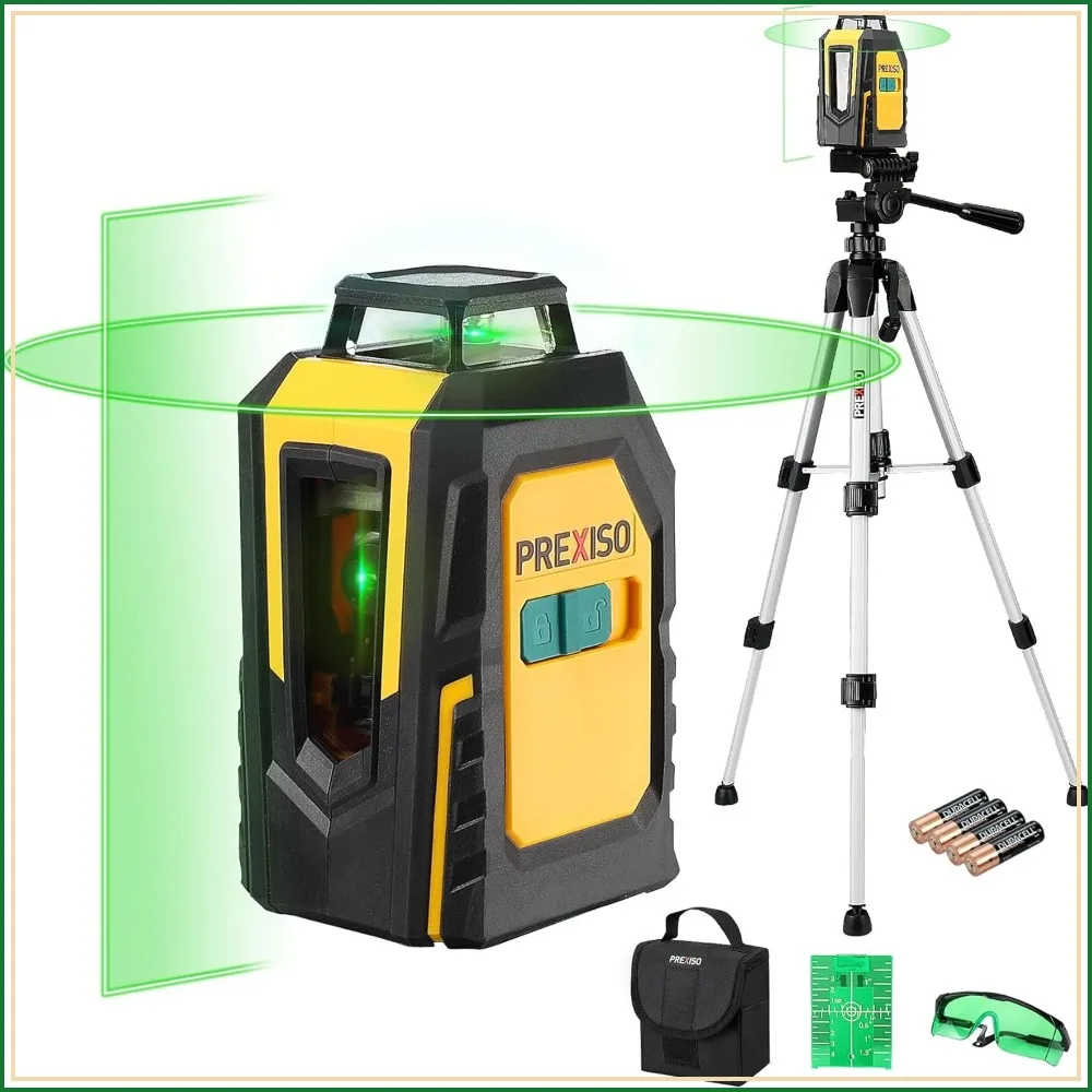 360° Self-Leveling Cross Line Laser with Tripod, 100Ft Green Laser for Construction & Renovation, Includes Target Plate, Glasses & Batteries
360° Self-Leveling Cross Line Laser with Tripod, 100Ft Green Laser for Construction & Renovation, Includes Target Plate, Glasses & Batteries