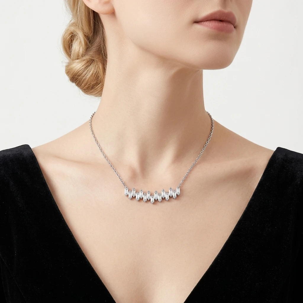 GRA Certified Moissanite Necklace 925 Sterling Silver, Baguette Cut V-Shape Clavicle Chain D Color VVS1 Fine Jewelry
GRA Certified Moissanite Necklace 925 Sterling Silver, Baguette Cut V-Shape Clavicle Chain D Color VVS1 Fine Jewelry
