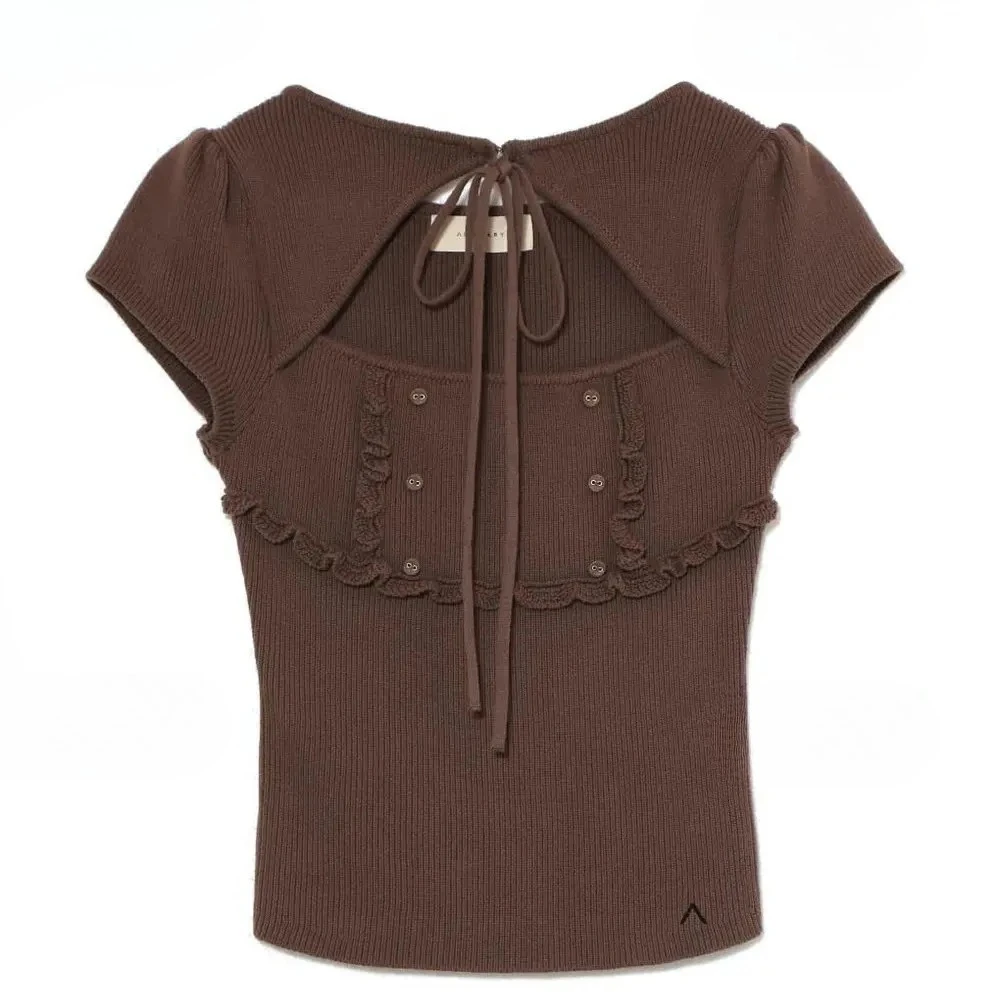 French Retro Style Fungus Lace Hollow Cut Back Bubble Short-sleeved Knitting Shirt Summer New Japanese Knitwear T-shirts Women
French Retro Style Fungus Lace Hollow Cut Back Bubble Short-sleeved Knitting Shirt Summer New Japanese Knitwear T-shirts Women